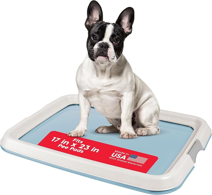 IRIS USA Pee Pad Holder, Fits 17x23 Pads, Blue, Made in USA | Dog Training Pad Holder, Holds Pads in Place, Leakproof Design, Secure Latches, Non-Skid Feet, Easy Clean Surface