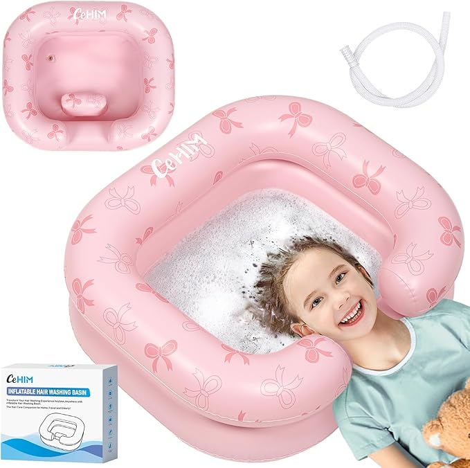 Inflatable Shampoo Basin for Kids - Hair Washing Basin for Children,Teens,Toddler With Neck Support, Portable Shampoo Bowl for use In Bed,on Bathtub,On Floor,or Sink,Tear-Free Rins