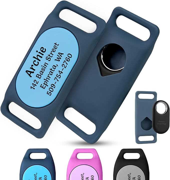 GoTags Designed for Samsung SmartTag2 Personalized Dog Collar Holder, ID Case for Pet Collar, Up to 4 Lines of Custom Text, Slide On Tag for GPS Dog Tracker, Compatible with Android (SmartTag2, Large)