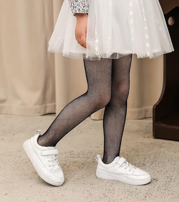 Girls Fishnet Stockings for Princess Dress High Waist Mesh Tights Cute Pattern Knit Socks