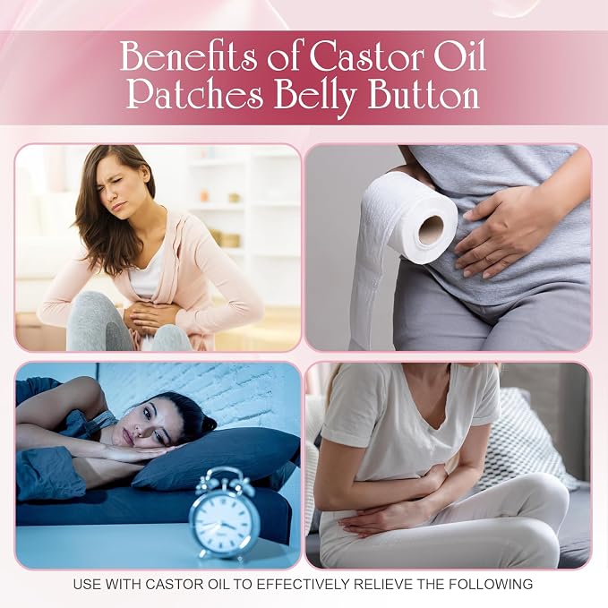 Castor Oil Patches, Castor Oil Belly Button Patch Disposable Organic Cotton Self-Adhesive Pads for Belly Button, Anti Leakage Design, Breathable & Portable, No Wash 100PCS