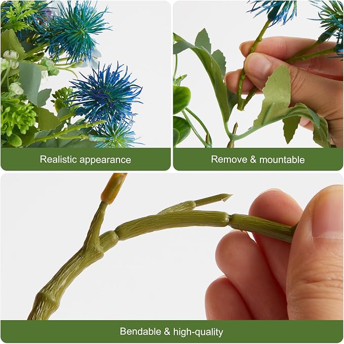 RM ROOMERS Artificial Flowers Plants for Outdoors, Fake Flowers Blue | Sea Holly UV Resistant Faux Flower for Garden Porch Windowbox Front Door Yard, No Fade Home Vase Decor (4 Bundles/24 stems)