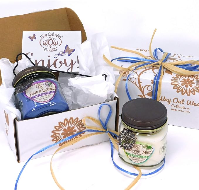 Aromatherapy Candle Gift Set for Mom | Long Lasting Soy Wax | Eucalyptus Mint & Lavender Essential Oil | Jar 2 Pack Handcrafted in USA