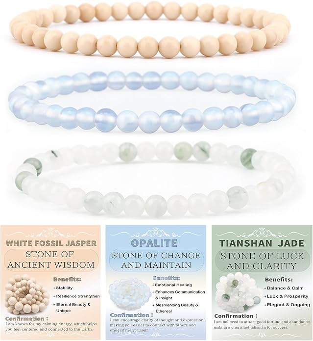 NCB 2.3-Piece 4mm Natural Crystal Gemstone Stretch Bracelets – Handmade Reiki Energy Healing Jewelry for Meditation,Yoga, Unisex