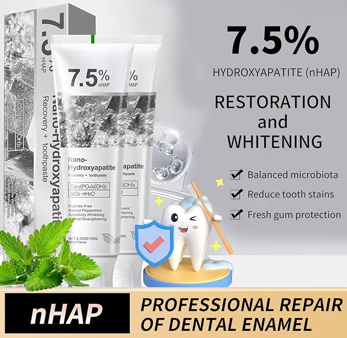 4 Pack Hydroxyapatite Toothpastes,7.5% hydroxyapatite Toothpaste for Enamel Protection and Tooth Strengthening, Gentle Mint, Fresh Breath, Daily Use for Oral Health (4)