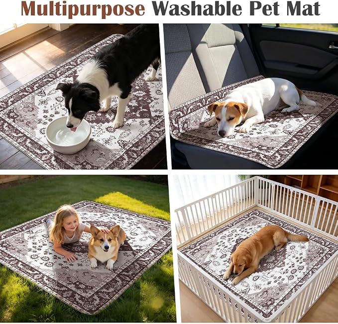 Washable Pee Pads for Dogs, 2 Pack Reusable Puppy Training Pads 40"x26" Super Absorbent Waterproof Dog Training Pads, Non-Slip Potty Pads, Whelping Pads Litter Mat Light Brown Medallion