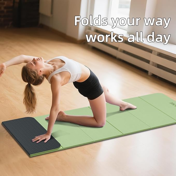 Foldable Yoga Mat 0.32 inches Thick(8mm), SGS Certified POE Material | Non Slip, 71 x 24 inches, Foldable for Travel, Pilates, Camping, Environmental Sports Mat, Odorless