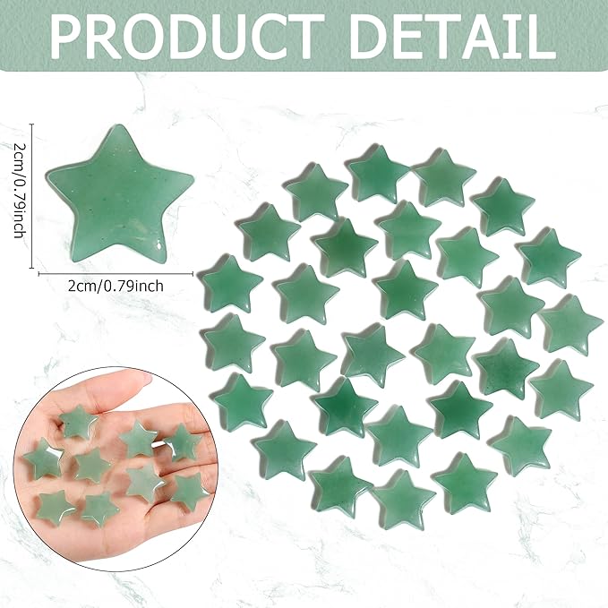 QINJIEJIE 20 PCS Green Aventurine Crystal Star Healing Stones Mini Crystal Cute Polished Pocket Stone Thumb Star Gemstones Set Bulk Wholesale Reiki Energy Balancing Green Christmas Decor