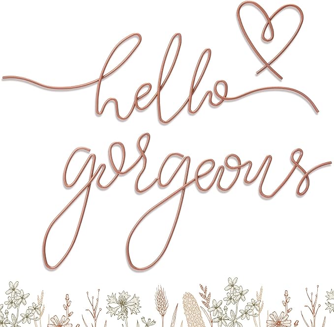 Metal Hello Gorgeous Wall Art Minimalist Wall Decor,Rose Gold,Classic | for Bedroom Bathroom Living Room Dressing Room Salon Vanity Office Home Decoration, Easy to Install