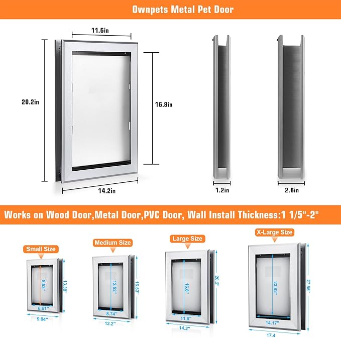 Ownpets Aluminum Dog Door for Large Dogs, Lockable & Weatherproof | For Dogs Up to 100lbs, 11.6x16.8in Opening, Magnetic Seal Flap, Dual Security Locks, Rust-Proof Aluminum Sturdy Frame