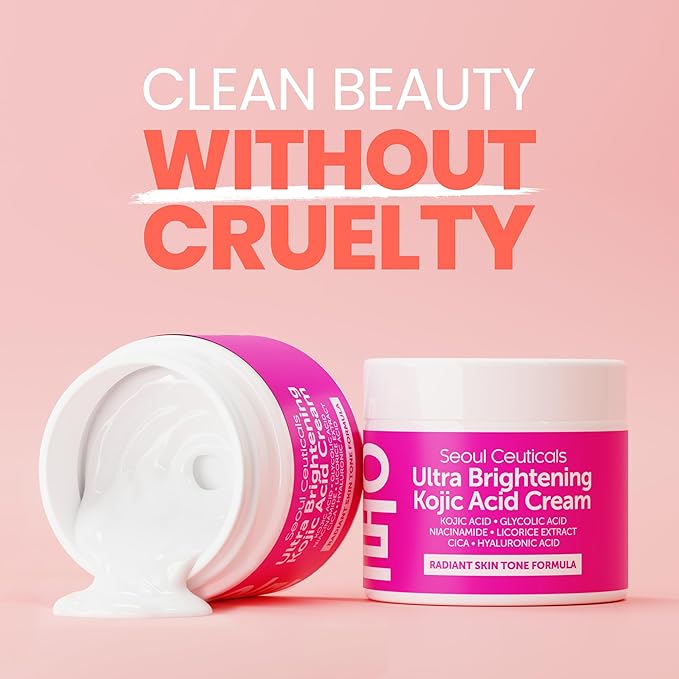 SeoulCeuticals Korean Kojic Acid Cream Dark Spot Remover + Glycolic Acid + Niacinamide + Cica + HA Moisturizer - Cruelty Free K Beauty Skincare 2oz (Pack of 2)