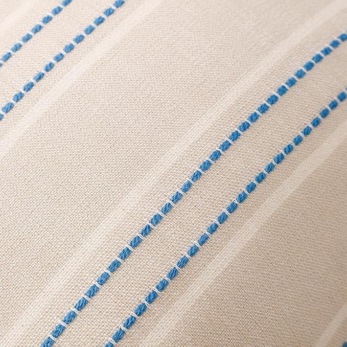 Hckot Stripe Throw Pillow Covers 12x24 Lumbar Lake Blue Pillow Covers | Farmhouse Decorative Pillows Textured Cushion Covers for Sofa Couch Bed Living Room Decor