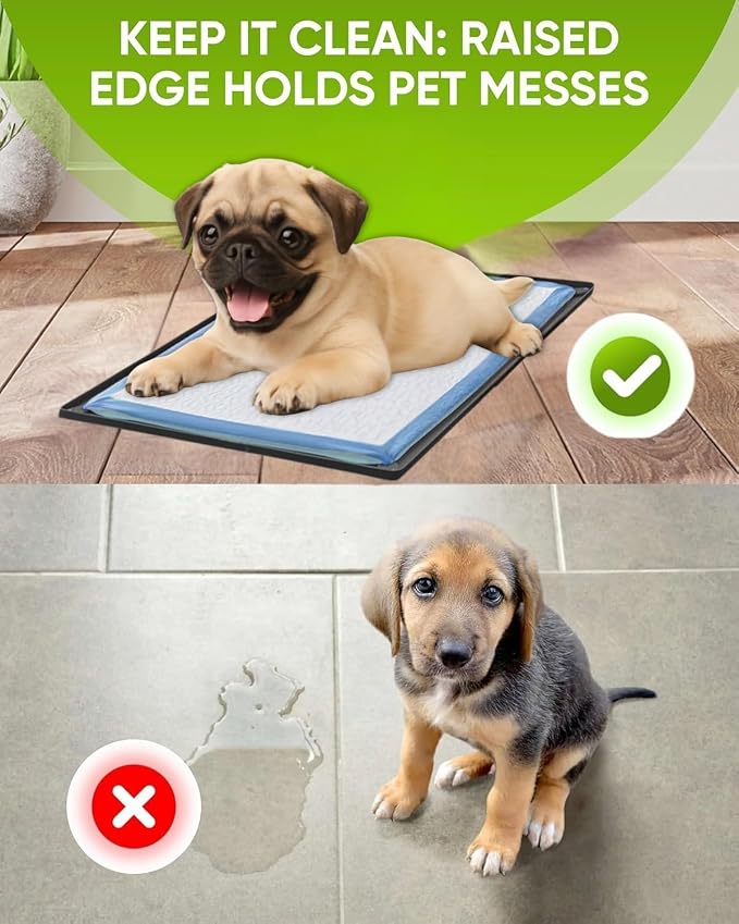 Dog Pee Pad Holder Tray Fits for 11.5” x 17” Pee Pads - 1 Pack - Grey | Corner Lock Holes, Raised Edges, Non-Spill, Easy to Clean Silicone Dog Potty Tray Holder, For Indoor Floor Protection