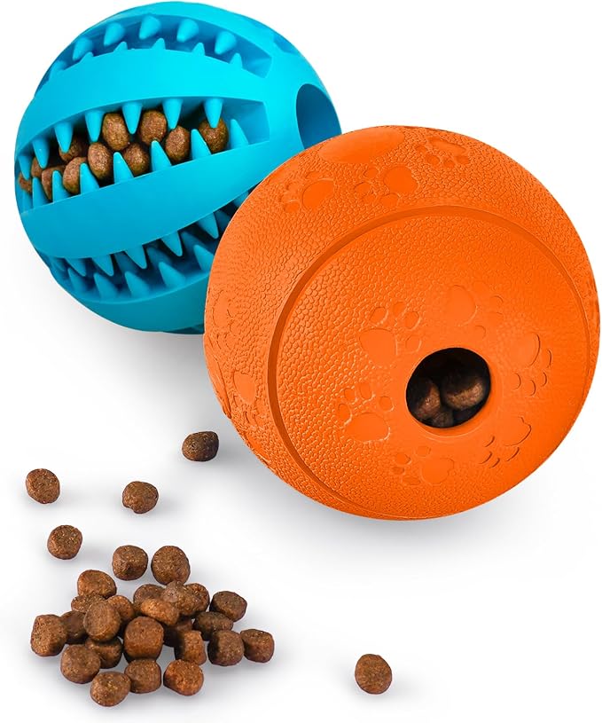 HIPPIH Dog Puzzle Toy 2 Pack, Interactive Dog Toys for Treat Dispensing | Durable Puppy Enrichment Toys, Dog Treat Ball for Teething, Slow Feeder, IQ Training, Blue-2.75'', Orange-3.14''