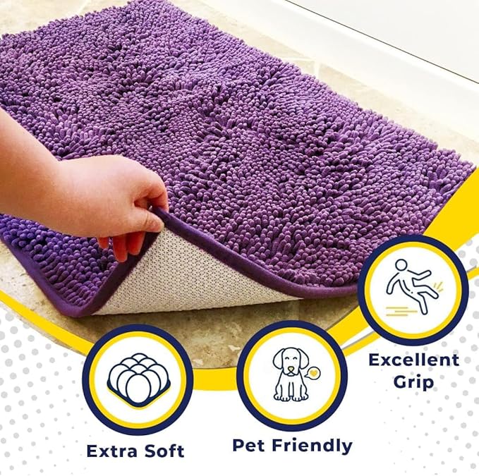 Muddy Mat® | Super Water Absorbent Door Mat Indoor, Microfiber Quick Dry Chenille Entryway Rug, Slip Resistant Front Door Mat, Indoor Mats for Entryway, Machine Washable Pet Rug, Purple 32" x 40"