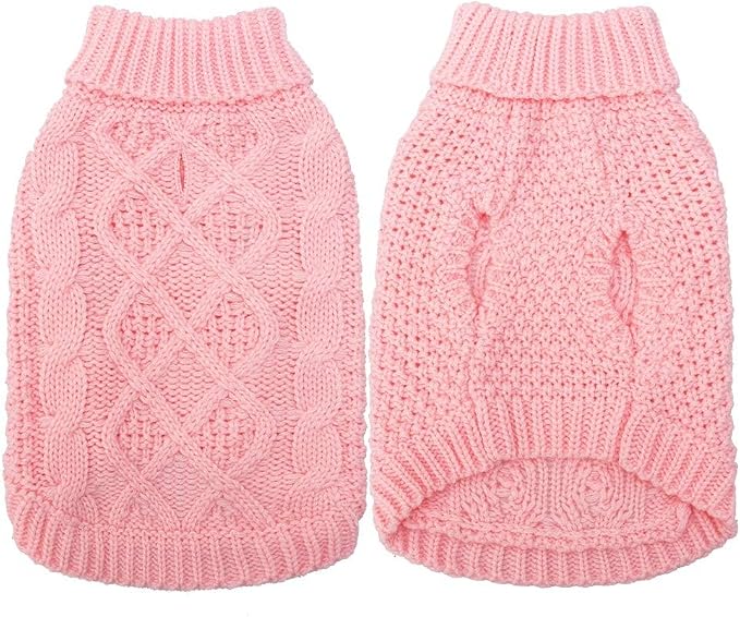 Mihachi Turtleneck Dog Sweater - Winter Coat Apparel Classic Cable Knit Clothes with Leash Hole for Cold Weather, Ideal Gift for Pet in New Year