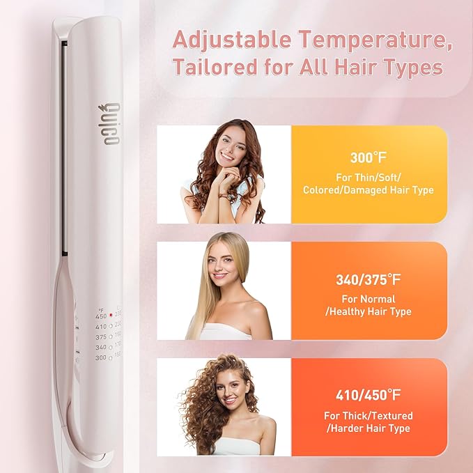 Quico Upgrade Hair Straightener, 100-240V Dual Voltage Travel Hair Straightener and Curler with 15s Heat Up, Professional Negative Ion Ceramic Flat Iron for Less Frizz, 5 Temp & Auto Shut-Off, Pink