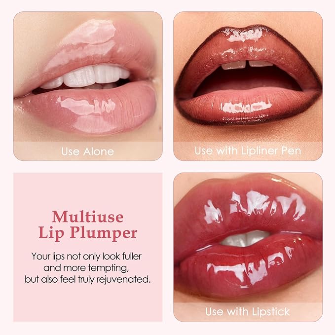 Lip Plumper, Extreme Plumping Lip Fuller, Hydrating and Transparent Lips Balm, Volumizing formula, Youthful Fuller Gloss, Smoother Lips and High Glossy, Non-Sticky - Silvery, 0.21 Fl Oz