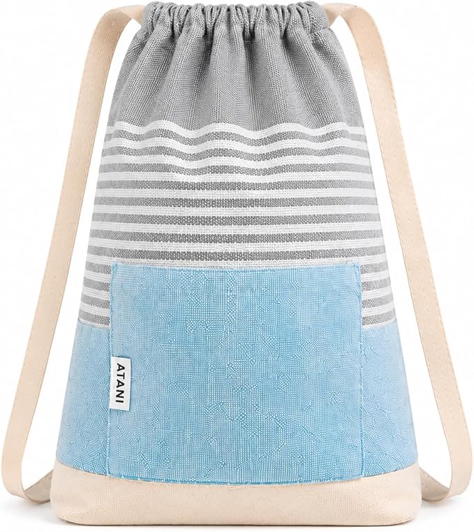 ATANI Turkish Beach Towel (71x39 Inches), Converts to a Bag, Oversized 100% Cotton Bath Towels Lightweight Quick-Dry Beach Blanket for Travel, Picnic, Camping, Yoga and Pool(Grey x Turquise)