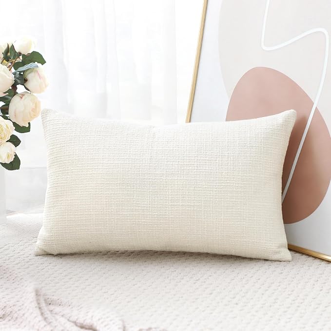 OTOSTAR Linen Throw Pillow Cover Set of 1 Decorative Lumbar Pillowcases Cushion Covers 12x20 Inch for Home Decor Sofa Bedroom Car 30 x 50CM Cream Beige