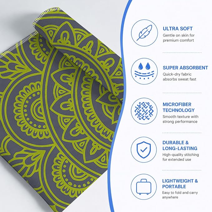 Yoga Mat Towel, Hot Yoga Non Slip with 4 Corner Pockets, 70 x 26 in | Soft Absorbent Microfiber With Four Corner Pockets, Fits Over Yoga Mats For Hot Yoga, Pilates, Gym, And Travel