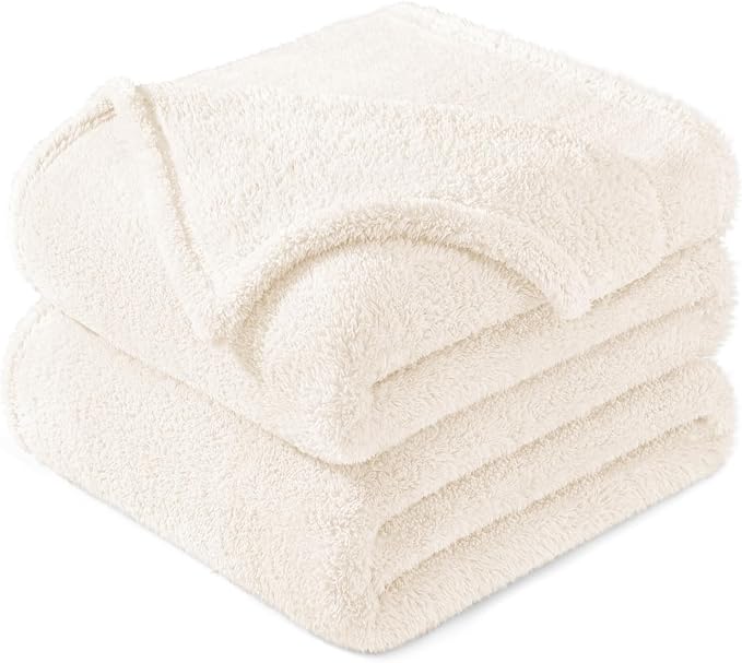 Exclusivo Mezcla Soft Plush Fleece King Size Blankets for Bed Living Room | Lightweight Fuzzy Fluffy Large Blanket for All Seasons, Cozy Velvet for Women Men, Machine Washable, 90"x104", Ivory