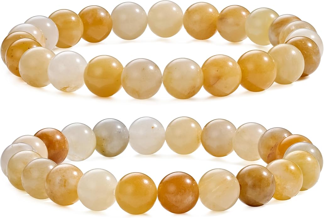 Bivei Natural Gemstone Semi Precious Healing Crystals Handmade Stretchy Round Beads Bracelet,Stocking Stuffers for Women Enhance Positive Energy