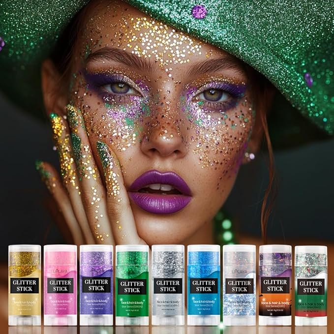 Green Face and Body Glitter Stick,Holographic Neon Accessories Outfit Singer Concert Sparkling Festival Rave Glitter Makeup