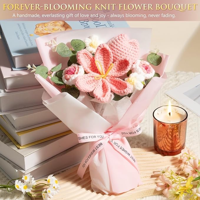 Birthday Gifts for Women, Spa Self Care Package Get Well Soon Gift Baskets | Sympathy Gift Set w/ Crochet Flower Bouquet, Christmas Thinking of You Gifts Basket for Women Mom Her Best Friend Sister Wife