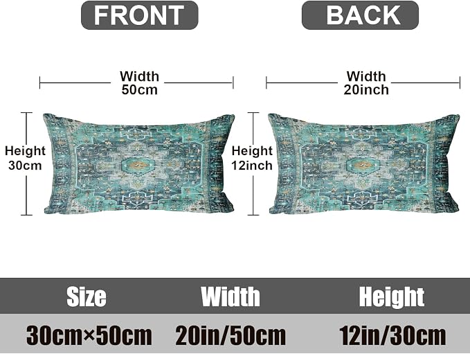 Boho Throw Pillow Covers 12x20 inch Set of 2,Soft Pillowcases Bohemia Carpet Printing Pattern Decorative Sofa Living Room Bed Rectangle Pillow Case Cushion Cover-Cyan