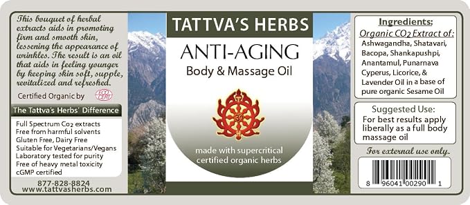 Tattva's Herbs Anti Aging Massage Oil, Anti Aging Serum, Massage Oil for Massage Therapy, Anti Aging Face and Body Oil, Face Oil for Women and Men, 4 oz, 25 Years of Premium Service