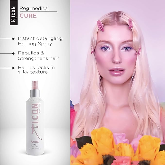 K I.C.O.N. I.C.O.N. Cure Replenishing Spray, Instant Detangling Treatment, Strengthens Dry & Damaged Hair, Conditions & Softens All Hair Types, 8.5 oz