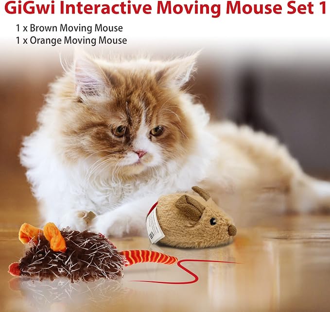 Gigwi Automatic Moving Cat Mice Toys 2 Pack, Interactive Chase Toys for Cat