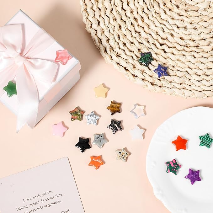 21 Pcs Star Crystals Natural Healing Worry Stones Set Polished Chakra Assorted Gemstones DIY Little Jewelry Decor for Meditation Protection Sacred Reiki Witchy Spiritual Energy Balancing