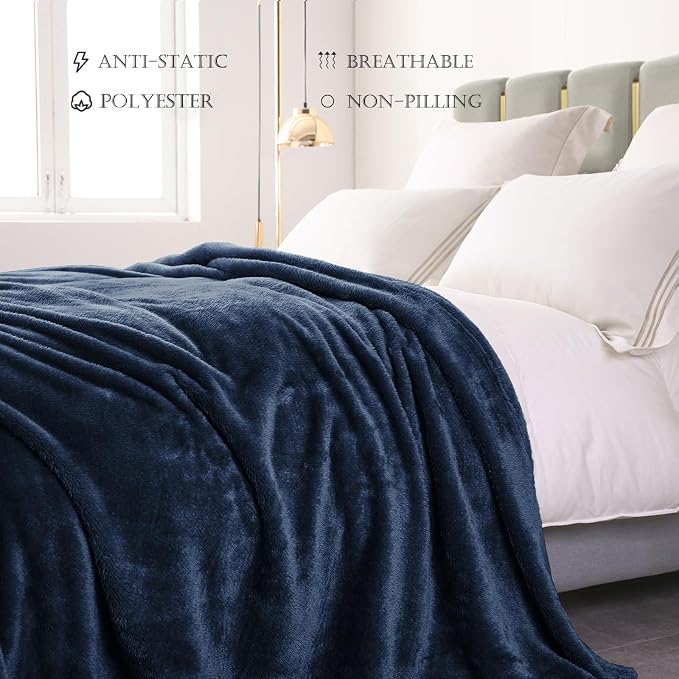 Exclusivo Mezcla Fuzzy Plush Fleece Bed Blanket Queen Size, Navy Blue | 90x90 Inches, Super Soft and Cozy Bed Blanket, Fluffy Decorative Bedding for Livingroom, Bedroom, All Season