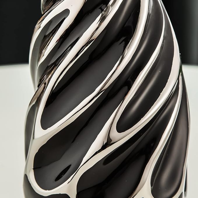 Yundu Black with Silver Vase Set of 2 - Pampas Grass Vase, Ceramic Vases Ideal for Living Room, Shelf, Coffee, Home Decor. Boho & Modern Centerpieces Flowers Vases