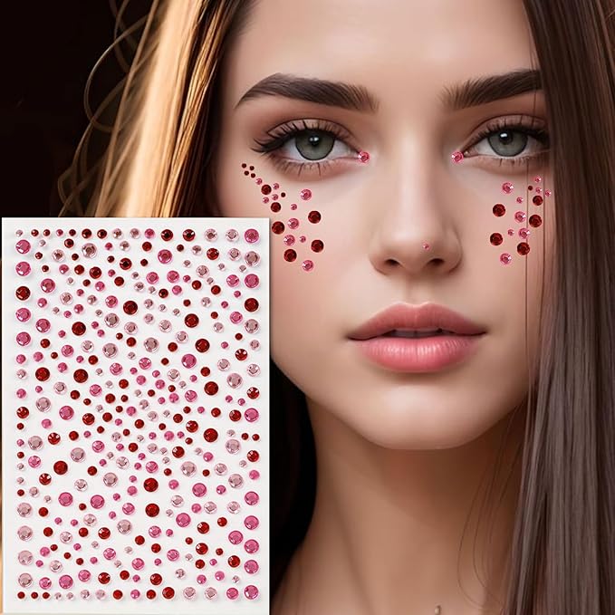 Self Adhesive Face Gems for Makeup, Festival Jewels, Hair Gems, Rhinestone Stickers for Face, Eye, Makeup, Body (mixcolor_6pcs)