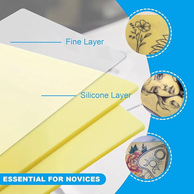 Emalla 3mm Premium Tattoo Practice Skin, 10Pcs Silicone Fake Skin for Practice Double-Sided Use 7.4"x5.6" Soft Skin for Artists and Beginners Tattoo Supplies
