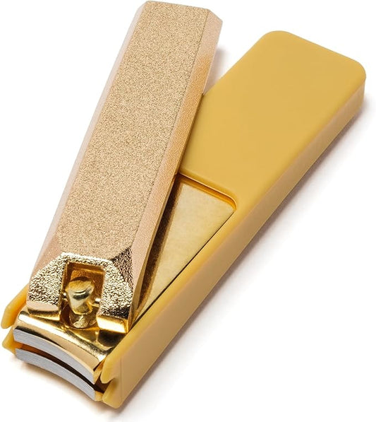 Japanese Nail Clippers, Curved Carbon Steel Blade, Made in Seki Japan, Built-in Nail File & Clippings Catcher, Samurai Design, Fingernail & Toenail Nail Trimmer (Gold)