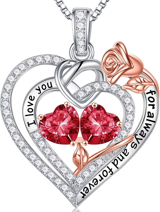 Iefil Valentines Day Gifts for Her Wife - 925 Sterling Silver Double Birthstone Necklace, Anniversary Birthday Gifts for Women, Jewelry Gift for Wife Girlfriend Mom Her
