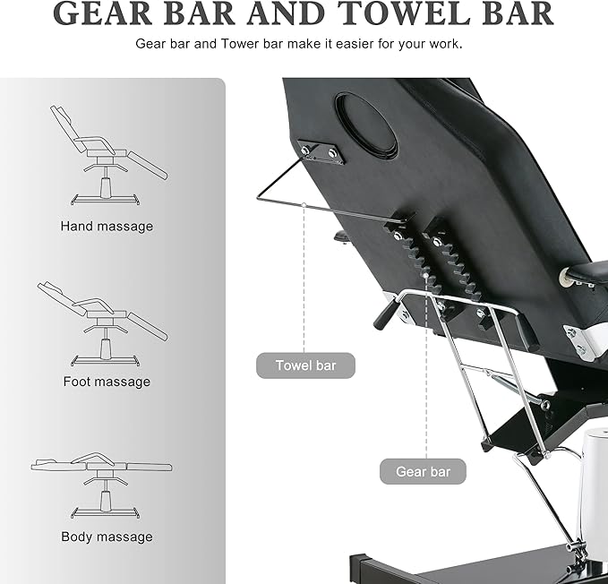 BarberPub Hydraulic Massage Bed Height Adjustable Tattoo SPA Chair Multi-Functional Facial Table Beauty Equipment for Salon 2753 (Black)