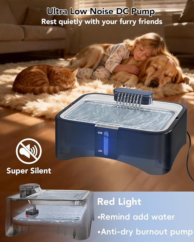 UPSKY Cat Water Fountain, 2.25Gal Large Capacity for Multi-Pet Homes | Ultra Quiet 304 Stainless Steel, Anti-Clog Pump with 4 Filters, Non-Slip Mat Included, Easy to Clean, Smart LED & Anti-Dry