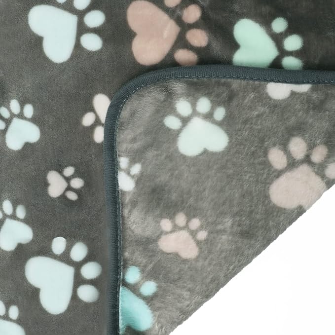 Luciphia 1 Pack 3 Blankets Fluffy Premium Fleece Pet Blanket Flannel Paw Printed Throw for Dog Cat(Medium 30x20'', Grey) | Fuzzy Flannel Small Pet Blanket Washable, Cute Paw Print for Crate Car Bed. Puppy Essential,Cat Stuff Gifts,Medium