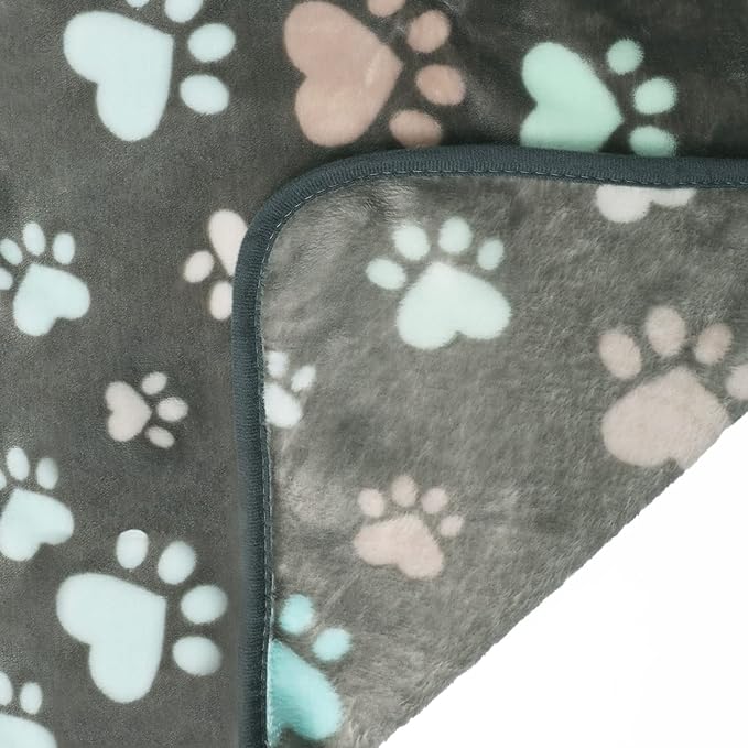 Luciphia Dog Blanket 3 Pack, Soft Cozy Fleece Throw for Puppy Cat,30"x20" | Fuzzy Flannel Small Pet Blanket Washable, Cute Paw Print for Crate Car Bed. Puppy Essential,Cat Stuff Gifts,Medium