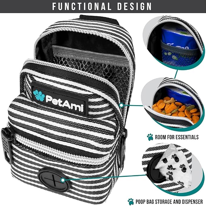 PetAmi Dog Poop Bag Holder for Leash, Pet Waste Bag Dispenser, Stripe Black