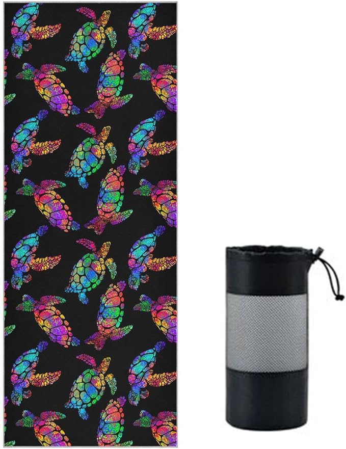 Colorful Sea Turtles Yoga Mat Towel Non Slip Soft Sweat Absorbent Hot Yoga Mat Towel for Hot Yoga, Pilates and Workout-73 x 27 Inch