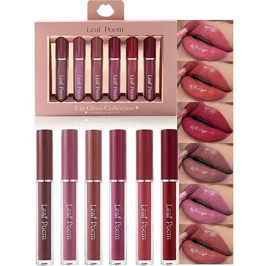 Lip Gloss Set with Glossy and Soft Brush Non-Sticky Moisturizing Lipgloss for Women Lip Makeup Collection (6 Pcs B)