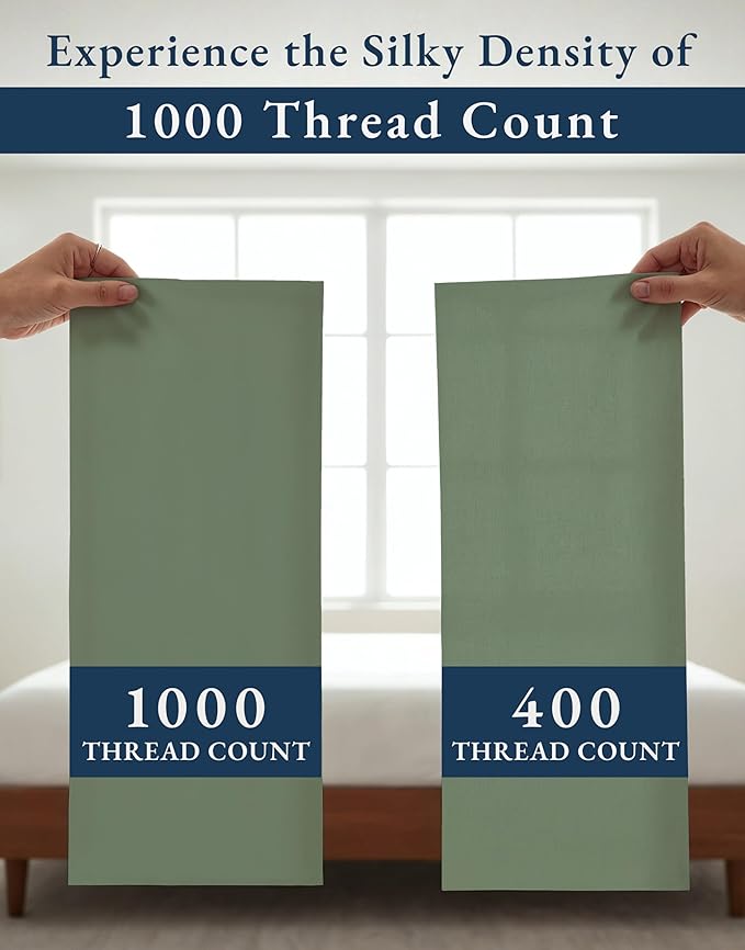 LANE LINEN Split King Sheets for Adjustable Beds - 1000 Thread Count, 5PC Sheets Set, 100% Egyptian Cotton, Cool Breathable & Soft, 2 Fitted Fits Upto 15" Deep Pockets - Iceberg Green