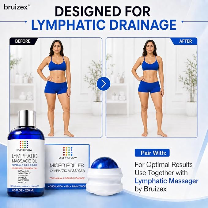 Lymphatic Drainage Massage Oil for Massage Therapy - Arnica Oil & Coconut for Post Surgery Recovery & Lymphatic Drainage Massager, Liposuction, 360 Lipo, BBL, Tummy Tuck Procedure,Moisturizing -8.5 Oz
