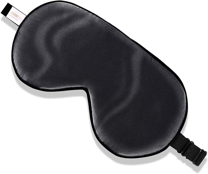 ZIMASILK Adjustable Mulberry Silk Sleep Mask Blindfold 100% Pure Mulberry Silk Eye Mask for Sleep with Bag (Black)